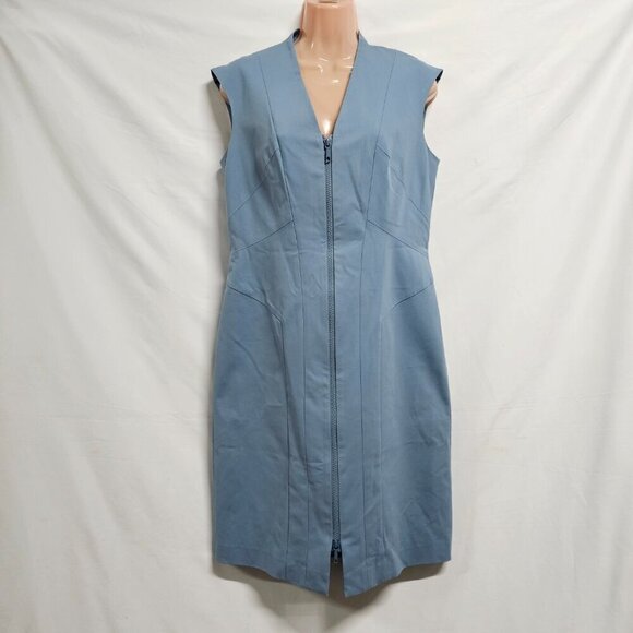 Lafayette 148 New York Sleeveless Full Zip Women Sheath Dress Size 8 Blue Cotton - Picture 3 of 14